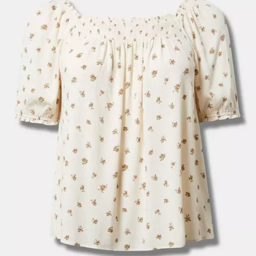 Floral Washable Gauze Smocked Yoke Top